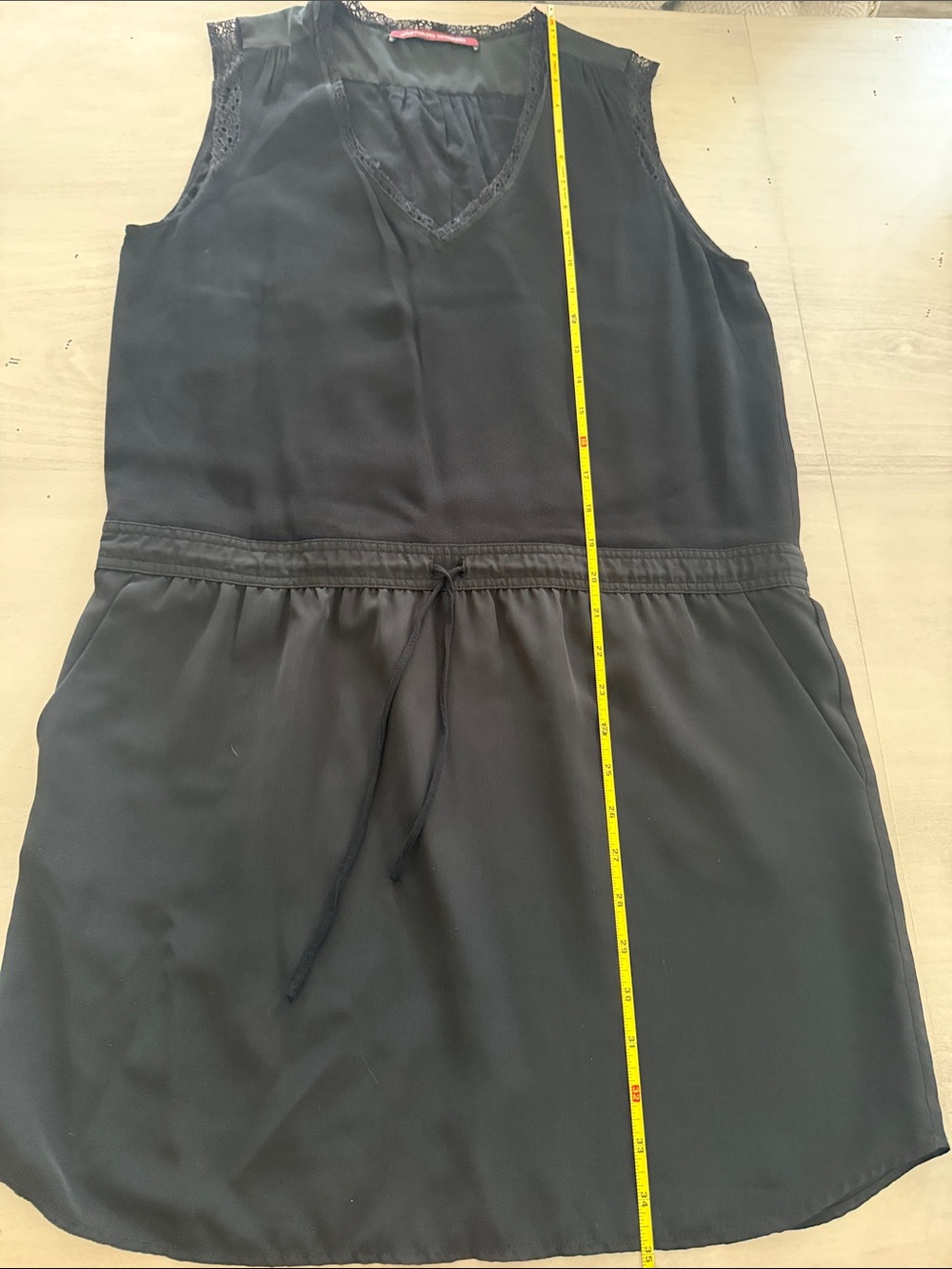 Comptoir Des Cotonniers Black Sleeveless V-Neck Drawstring Mini Dress